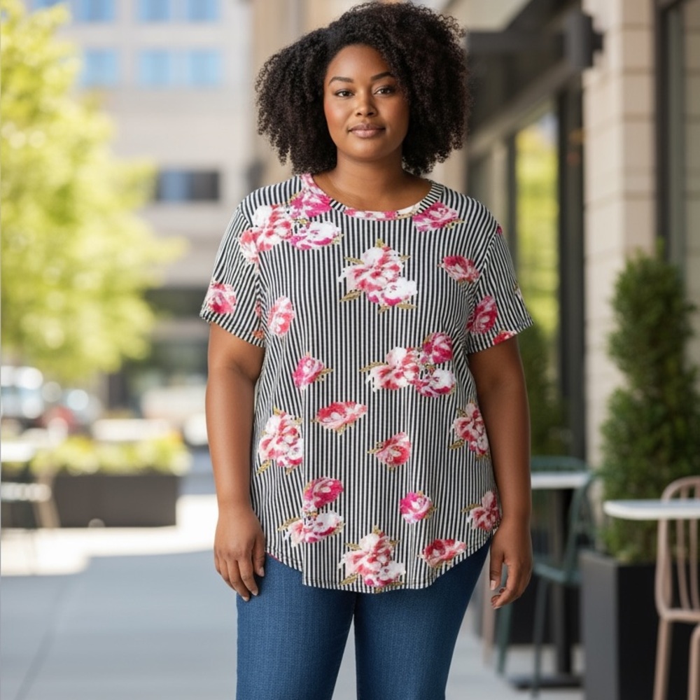 New boutique Stripe and rose soft top